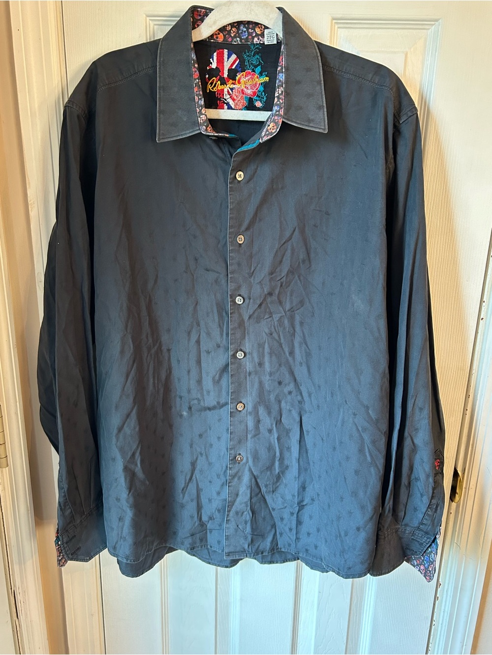 Robert Graham Men's Navy Button-Down Shirt with Floral Trim